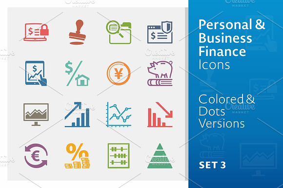 Business Finance Icons 3 Colored
