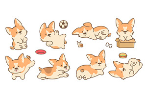 Funny kawaii puppies. Cute corgi, an Animal Illustration by Valerie Bodnar