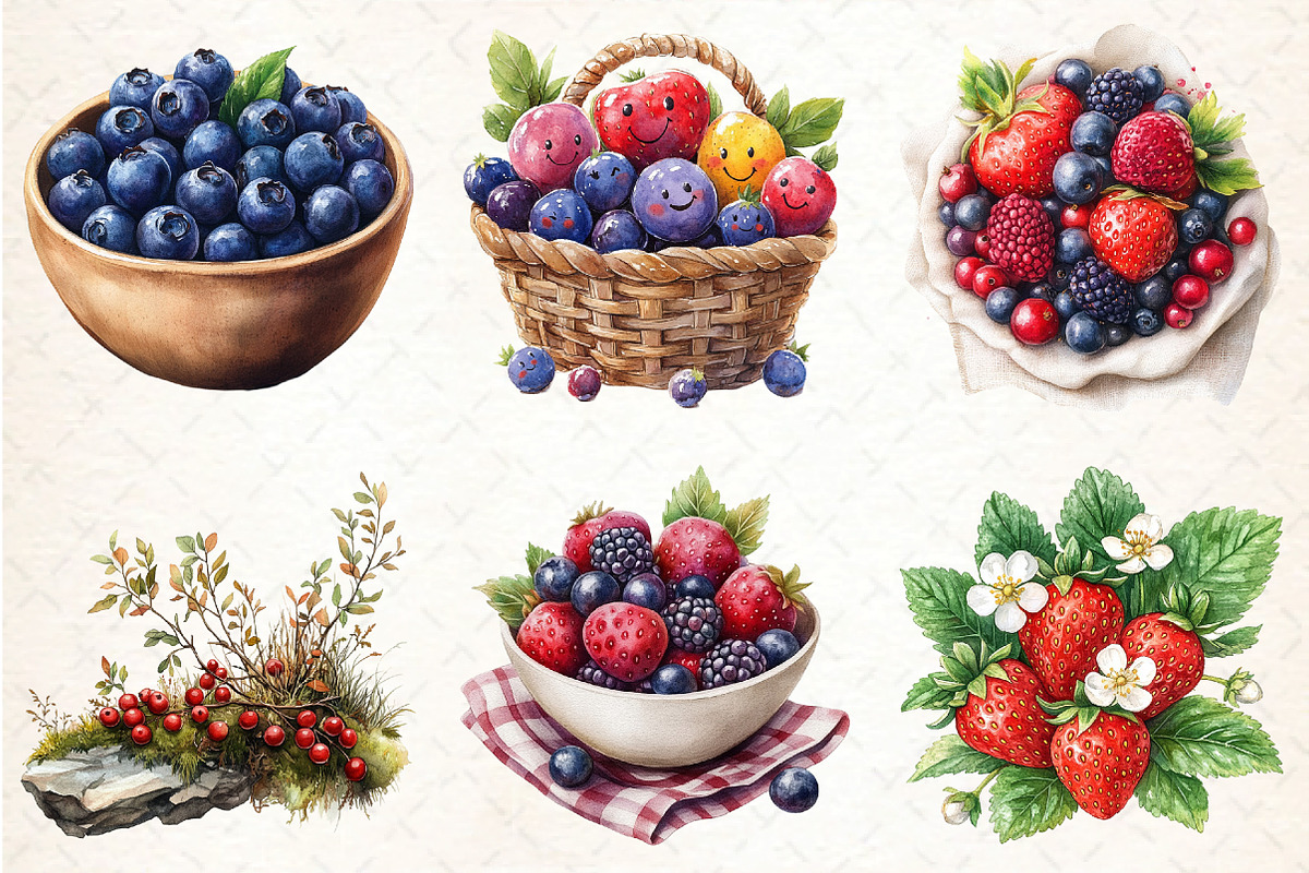 Watercolor Berries Clipart Bundle, an Illustration by DreamCafeArt (Photo 2 of 7)