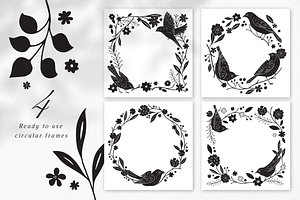 Birds & Blooms Vector Linocut Set