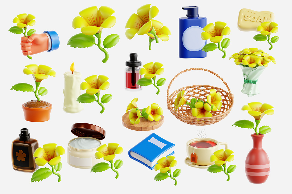 Yellow Elder Flower 3D Icon Set, a Plants & Tree 3D Model by Eklip Studio (Photo 2 of 2)
