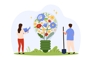 Growing Flowers Inside Light Bulb, an Object Illustration by Flashvector