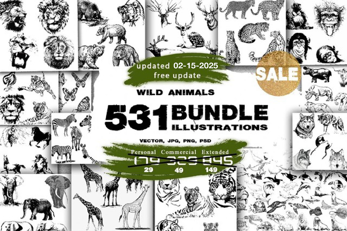 BUNDLE WILD ANIMALS VECTOR, an Animal Illustration by AnastasiyaOleynik (Photo 1 of 20)