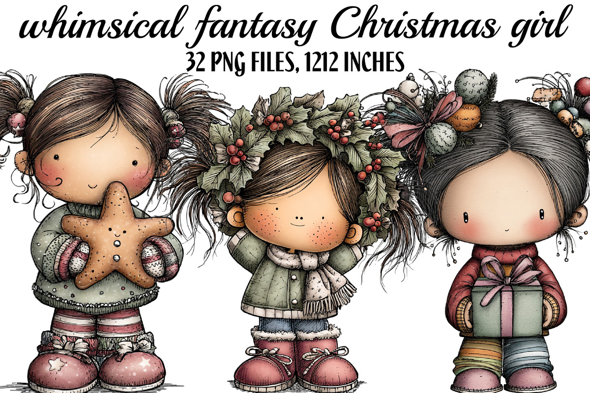 whimsical fantasy Christmas girl, an Illustration by DreamArtGraphic (Photo 1 of 5)