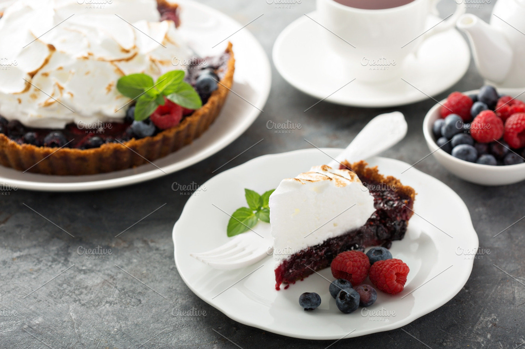 Berry tart with meringue stock photo containing berry and tart, a Food & Drink Photo by farwasser