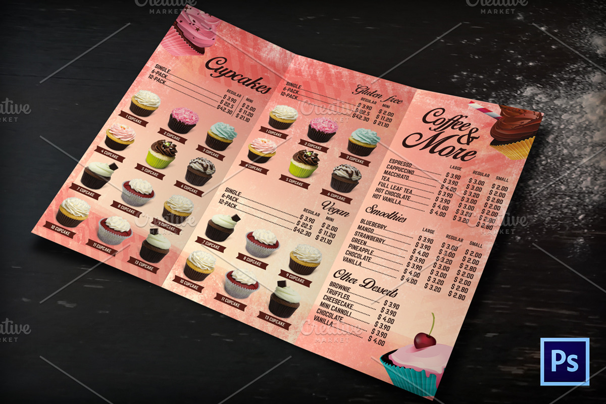 Bakery Cafe Menu .Tri Fold Brochure, a Brochure Template by El-Studio (Photo 3 of 3)