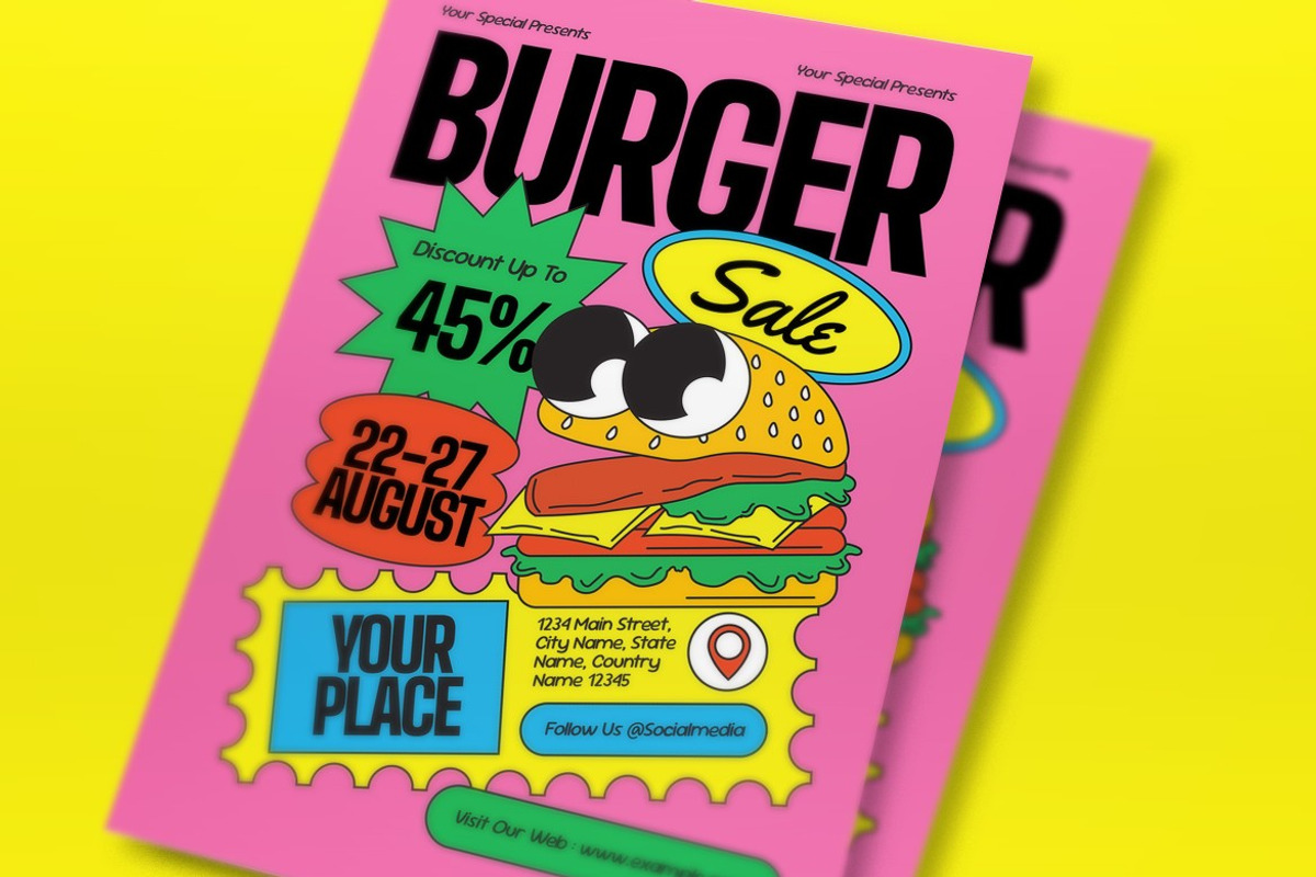 Pink Quirky Burger Sale Flyer Set, a Flyer Template by graphicook (Photo 2 of 3)