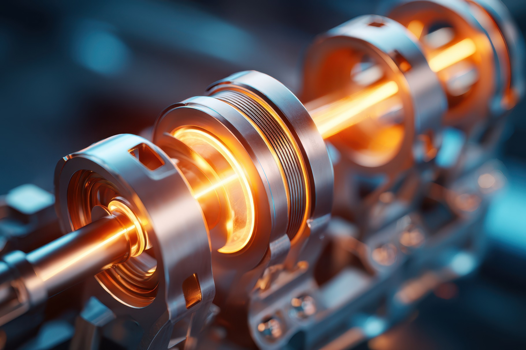 Glowing mechanical engine component close-up, a Technology Photo by AlyaAnd