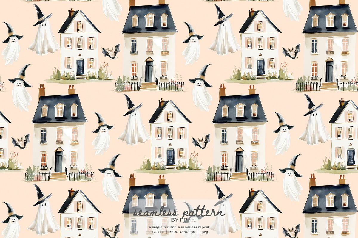 haunted house seamless pattern, a Pattern Graphic by Pink Studio Art (Photo 1 of 3)