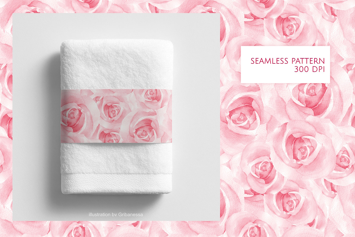 Pink Roses Watercolor Pattern, a Pattern Graphic by Gribanessa (Photo 3 of 4)