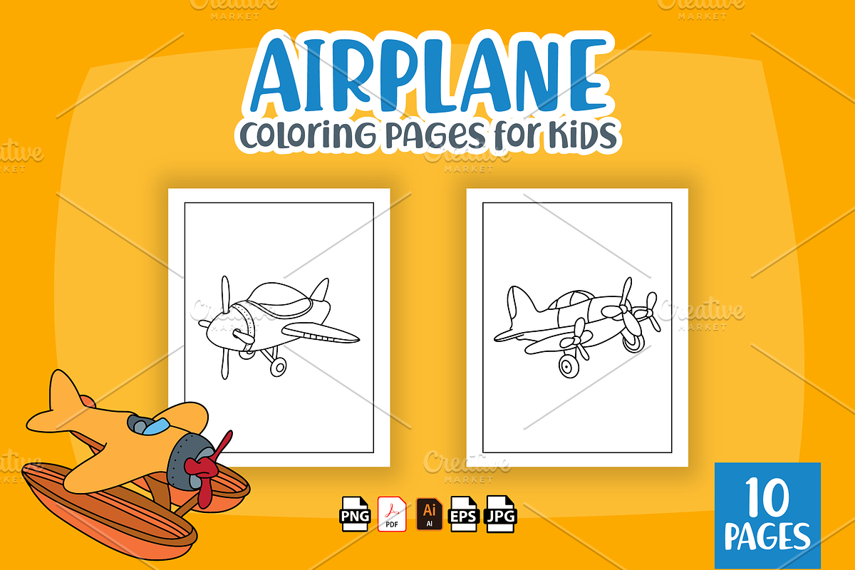 Airplane Coloring Pages for Kids, an Education Illustration by MK.CreativeHub (Photo 3 of 3)