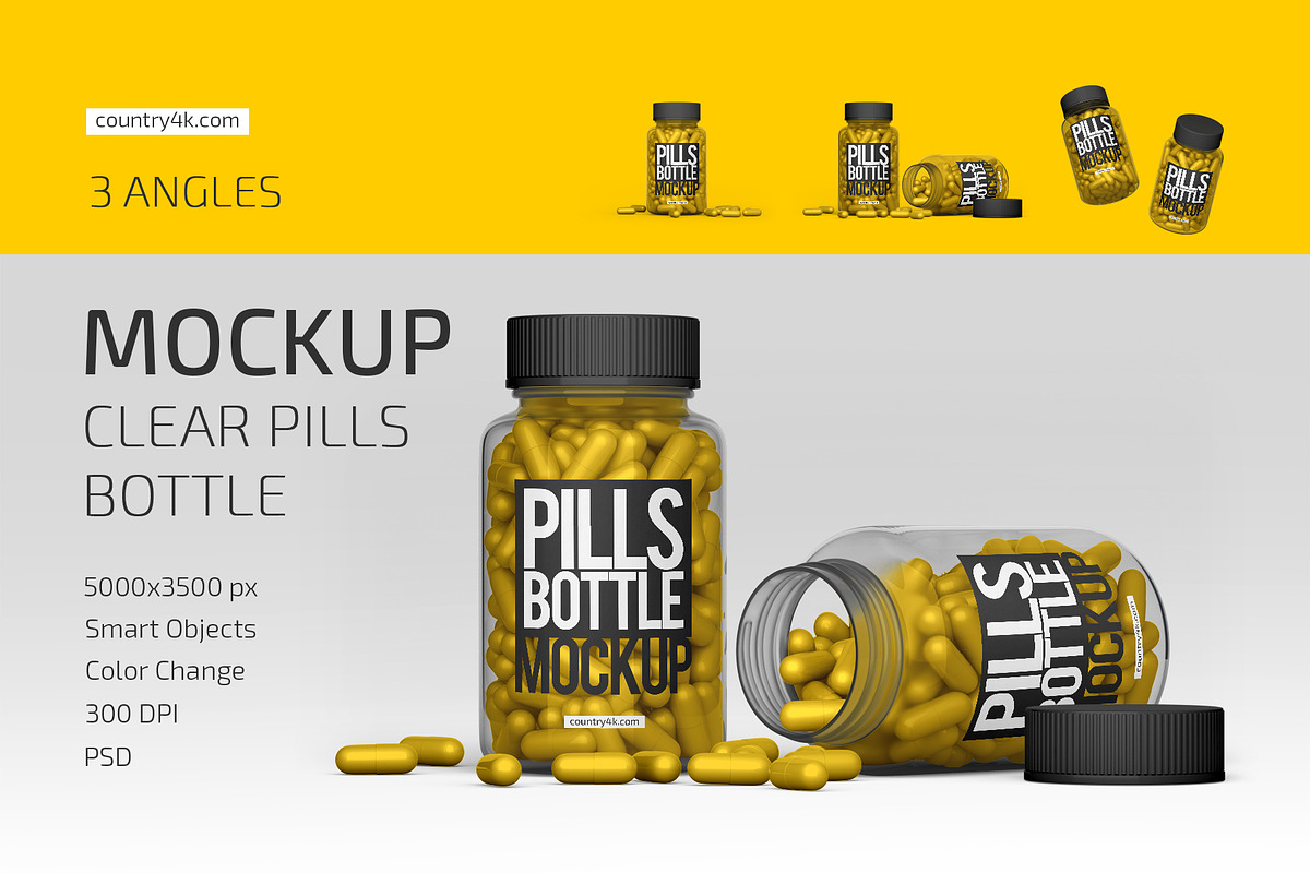 Clear Pills Bottle Mockup Set, a Packaging Mockup by Country4k (Photo 1 of 4)
