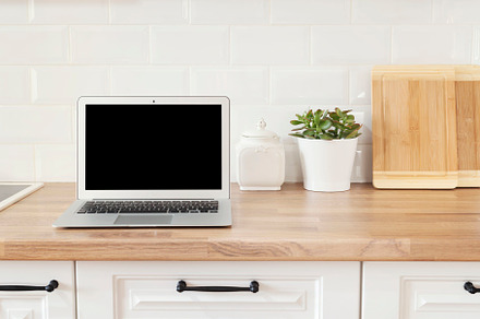 Home Office Laptop With Blank Screen