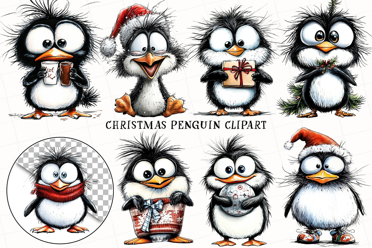 Quirky Christmas Penguin Clipart, an Illustration by OK Design (Photo 3 of 6)