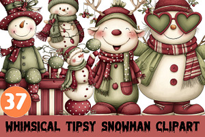Whimsical Tipsy Snowman Clipart, a Graphic by CitraGraphics