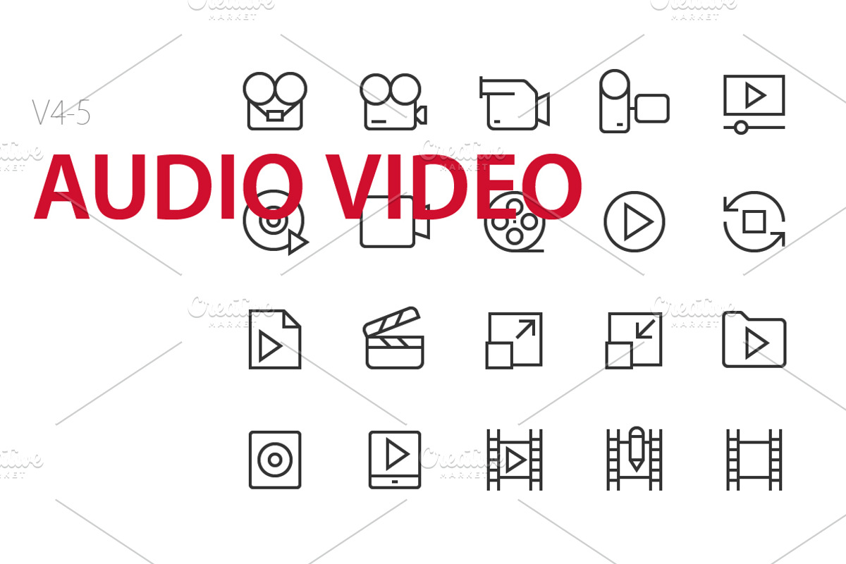 100 Audio Video UI icons, an Outline Icon by Palau