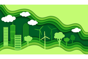 Paper cut eco city buildings, a Technology Illustration by Vector Tradition