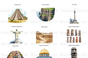 Landmarks Clipart, Pyramids, Travel, an Illustration by BrushstrokeArtGB (Thumbnail 2 of 9)