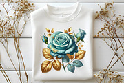 Baby Blue and Gold Glam Roses, an Illustration by Designworld (Thumbnail 2 of 9)
