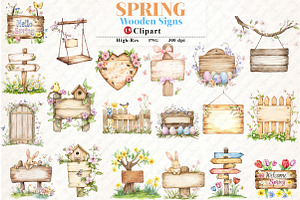 Spring Wooden Signs Clipart, an Illustration by Watercolor design
