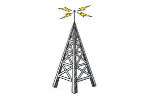 Old radio tower color sketch vector, a Background Graphic by AlexArt