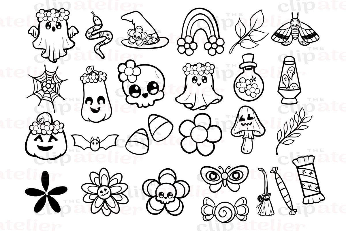 Boho Halloween Line Drawings, a Seasonal Illustration by TheClipAtelier (Photo 2 of 3)