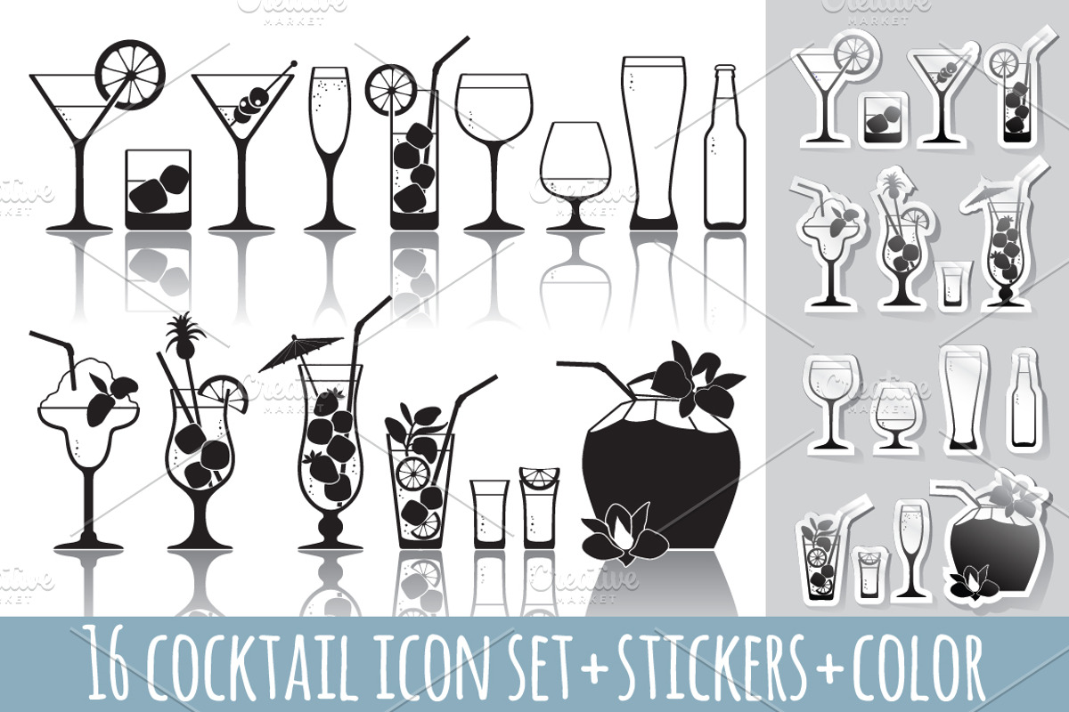 Collection of 16 Cocktail Icons