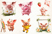 Funny Pink Pig Clipart Bundle, an Illustration by DreamCafeArt (Thumbnail 2 of 9)