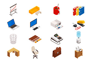 Isometric office equipment set