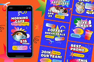 Gradient Coffee Shop Instagram Set, a Social Media Template by Aiyari Graphic