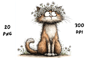 Whimsical Floral Cat Clipart, an Animal Illustration by GiraffeCreative (Thumbnail 7 of 20)