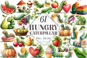 Watercolor Hungry Caterpillar Clipar, a Seasonal Illustration by designcity5