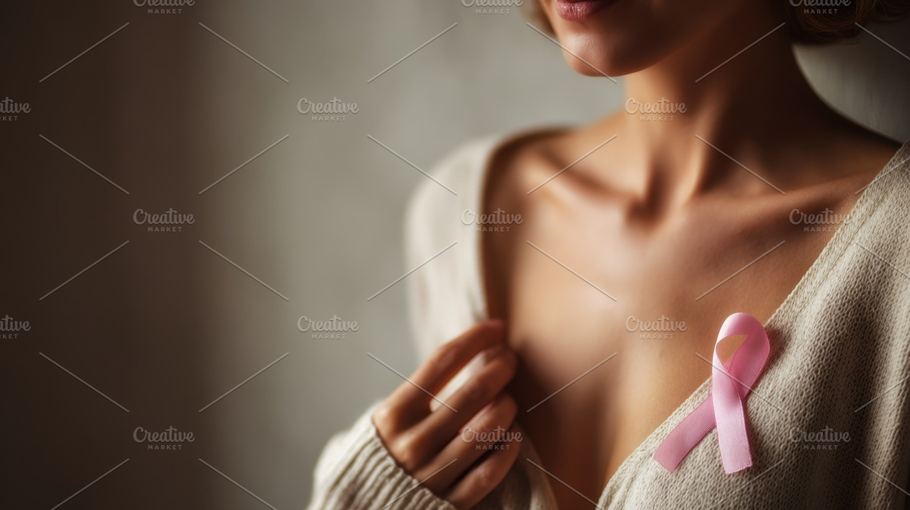 Woman with pink ribbon on sweater, a Photo by Beautiful things