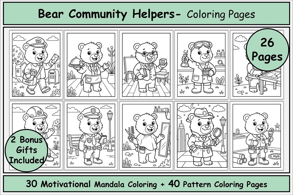Bear Jobs Coloring Pages, an Animal Illustration by Lamia Emad (Photo 1 of 5)