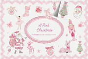 Watercolor pink christmas whimsy set, an Object Graphic by Grace Noboa Illustrations (Thumbnail 1 of 12)