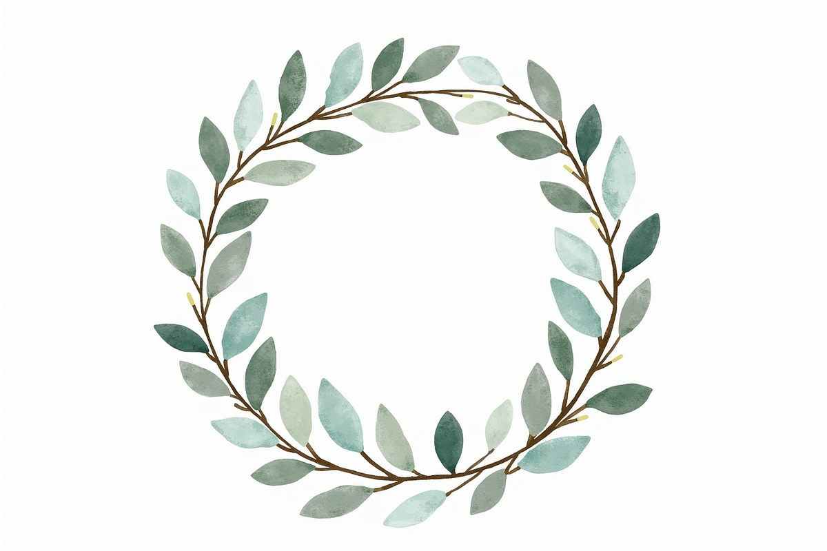 Green Watercolor Leaf Wreaths, an Illustration by Amazin_art (Photo 9 of 10)