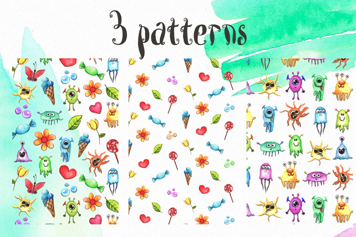 Watercolor Funny Monsters Set, an Illustration by WBS Design (Photo 3 of 6)