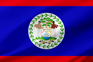 Belize flag background with waving fabric texture