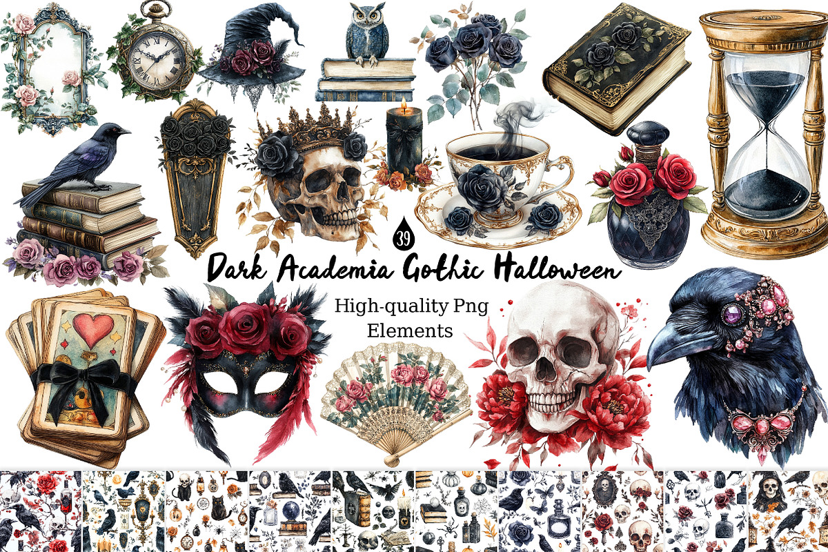 Dark Academia Gothic Halloween Clipa, a Seasonal Illustration by Daily.Designs (Photo 1 of 6)