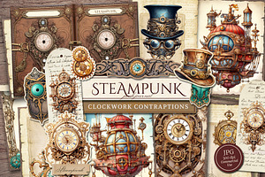 Steampunk Clockwork Scrapbook Kit, a Transportation Illustration by Secret Helper
