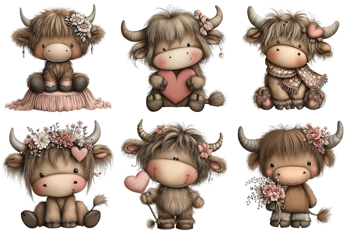 Quirky Valentine Highland Cow Clipar, an Illustration by Craft Nest (Photo 7 of 10)