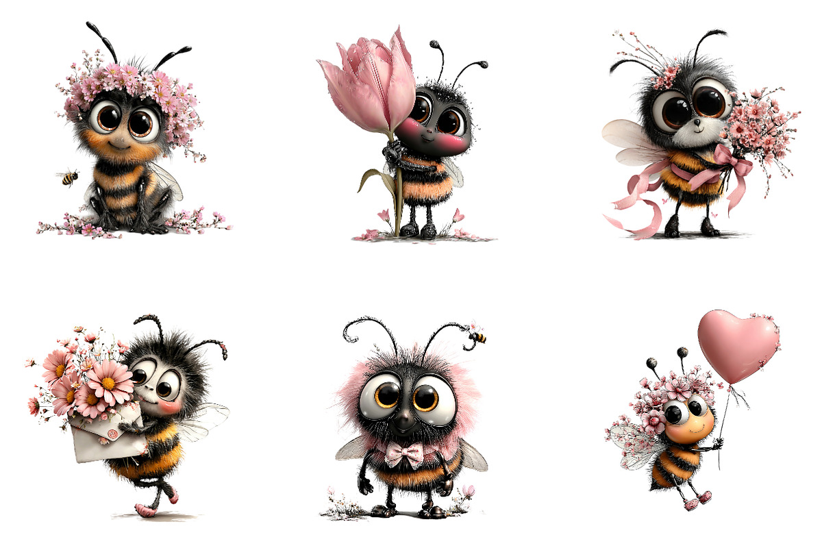 Whimsical Spring Bee Clipart PNG, an Illustration by CreationArt (Photo 4 of 7)
