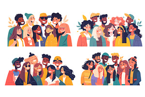 Friends portrait. Flat diverse, a Person Illustration by Stock-Smart-Start