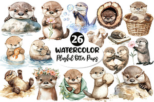 Playful Otter Pups Clipart, an Illustration by Dream Creation