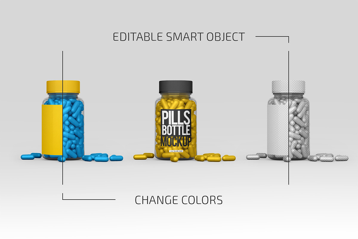 Clear Pills Bottle Mockup Set, a Packaging Mockup by Country4k (Photo 2 of 4)