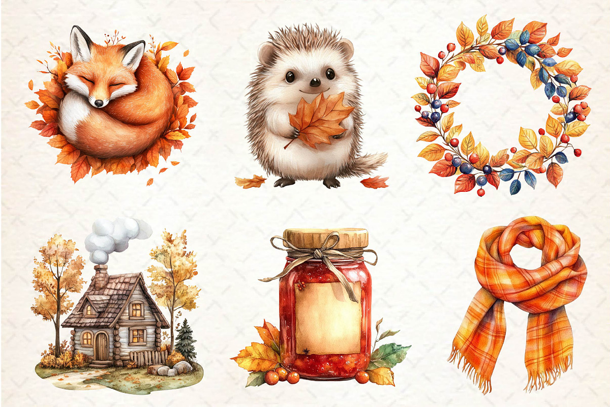 Watercolor Autumn Fall Clipart, an Illustration by Dream Creation (Photo 4 of 7)
