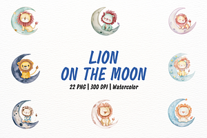 Cute Lion on Moon Clipart