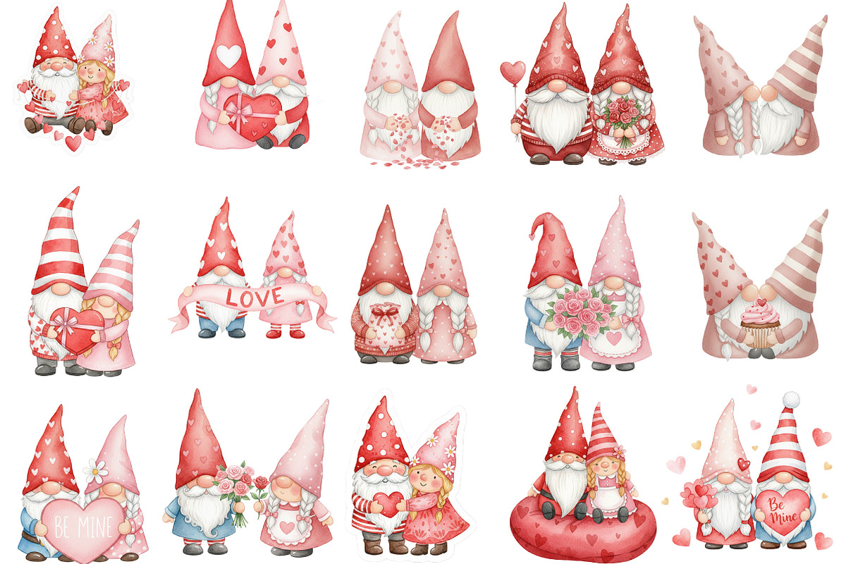 Valentines Gnome Couple Clipart, an Illustration by Designking (Photo 2 of 5)