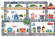 Watercolor Town Road Cars Houses PNG, a Transportation Illustration by PatternPalette (Thumbnail 3 of 3)