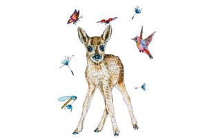 Deers Clipart, Roedeers Watercolor